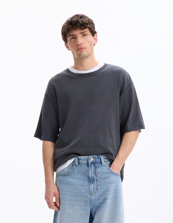 T-shirt oversize col rond - noir