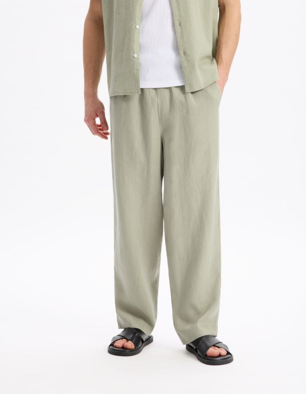 Pantalon loose 100% lin - vert