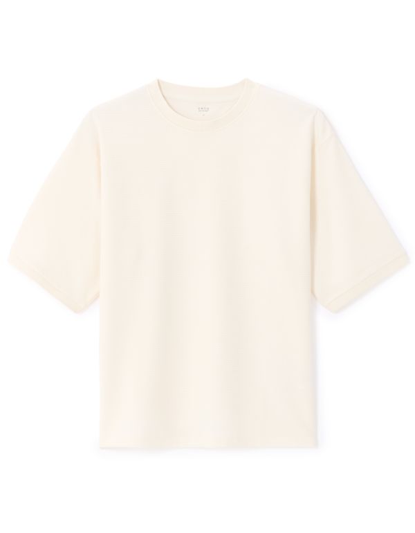 T-shirt oversize col rond coton mélangé - beige