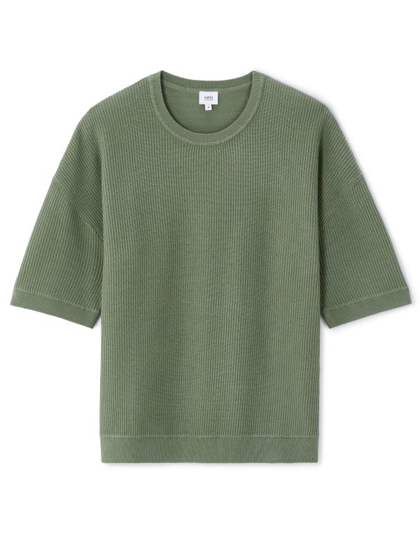 T-shirt boxy col rond 100% coton - kaki