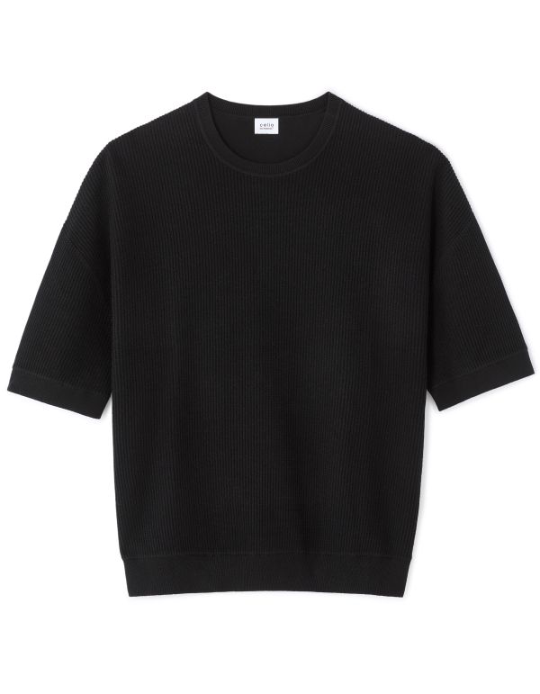 T-shirt boxy col rond 100% coton - noir