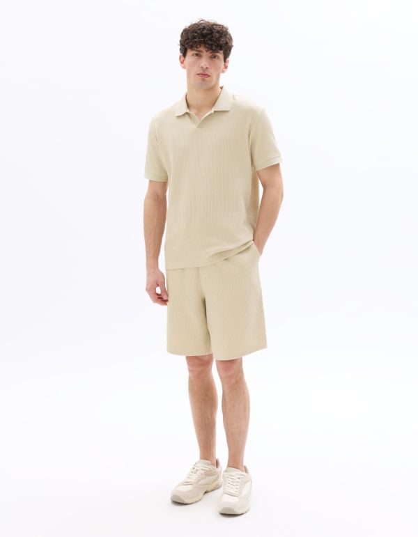 Polo regular en maille côtelé 100% coton - beige clair