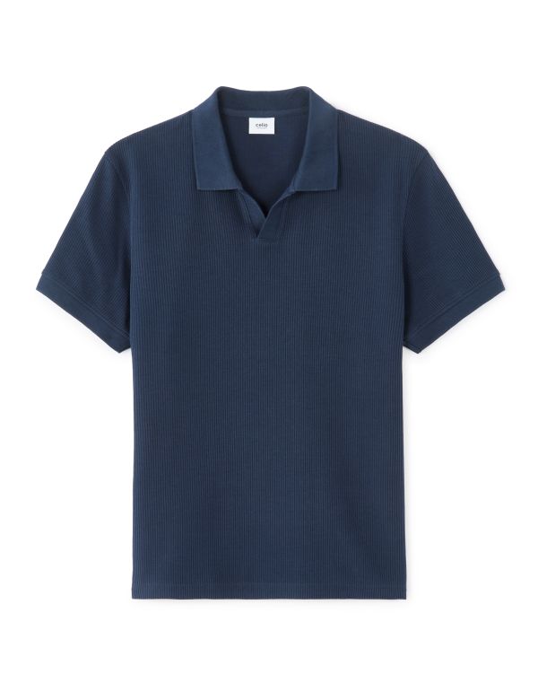 Polo regular en maille côtelé 100% coton - bleu foncé