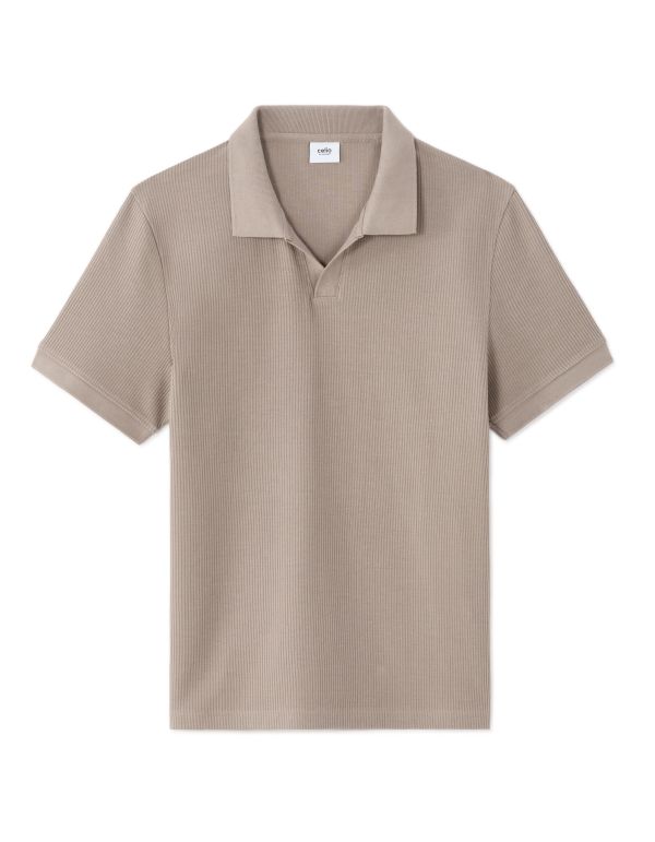 Polo regular en maille côtelé 100% coton - gris taupe