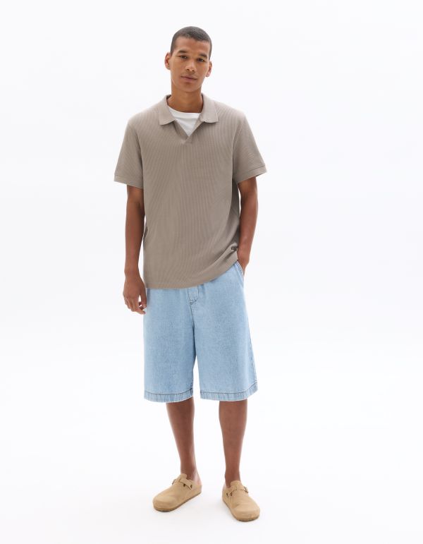 Polo regular en maille côtelé 100% coton - gris taupe