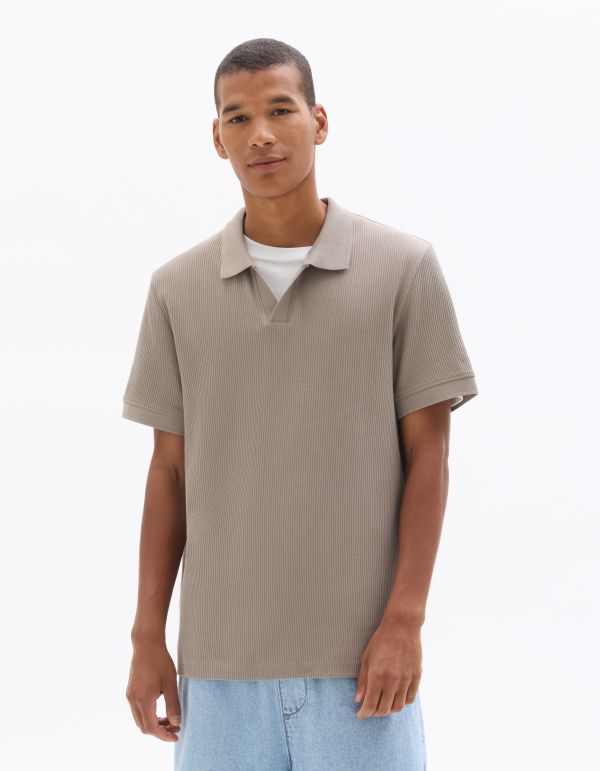 Polo regular en maille côtelé 100% coton - gris taupe