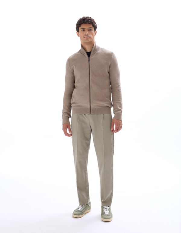 Cardigan zippé col camioneur 100% coton - beige
