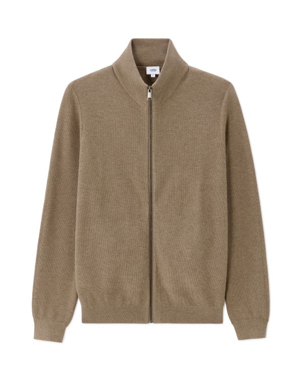 Cardigan zippé col camioneur 100% coton - beige