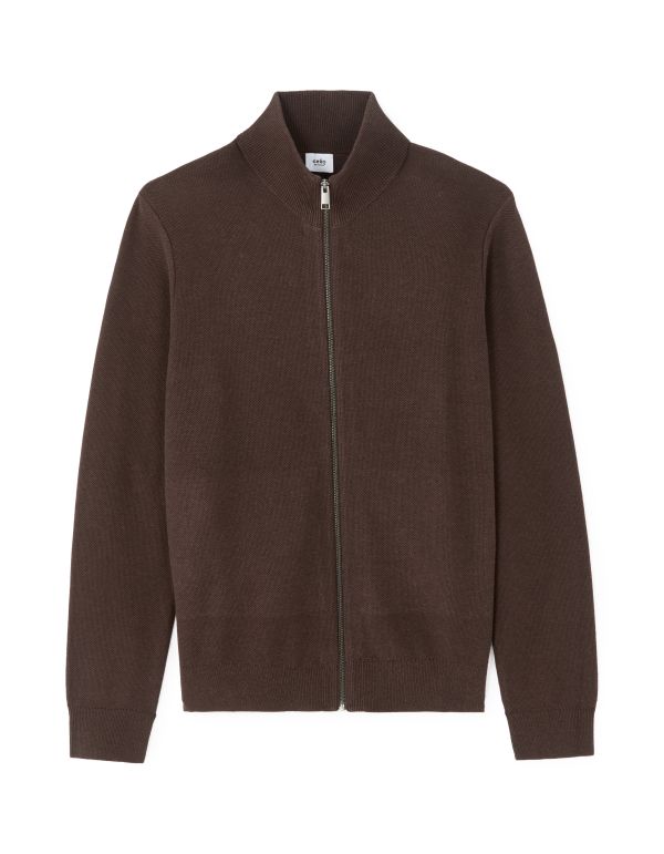 Gilet zippé col camionneur en maille piquée - marron