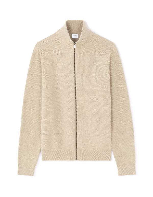 Gilet zippé col camionneur en maille piquée - beige