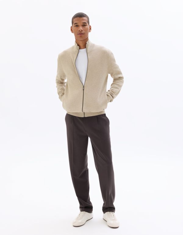 Gilet zippé col camionneur en maille piquée - beige
