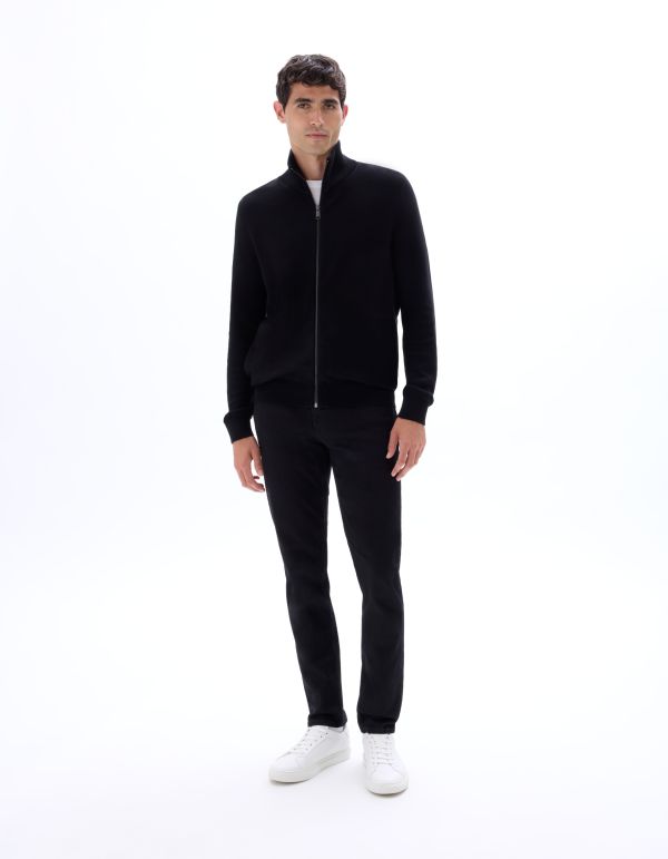 Cardigan zippé col camioneur 100% coton - noir