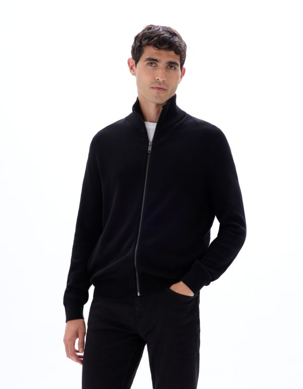 Cardigan zippé col camioneur 100% coton - noir