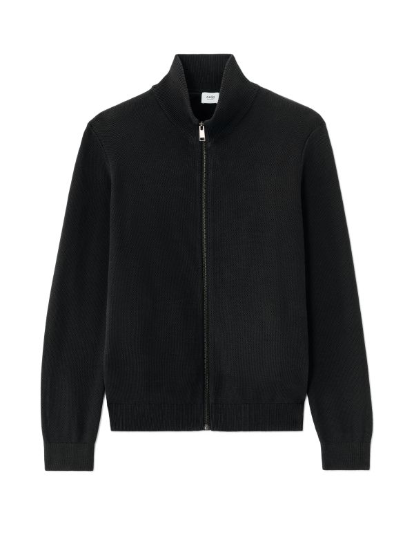 Cardigan zippé col camioneur 100% coton - noir