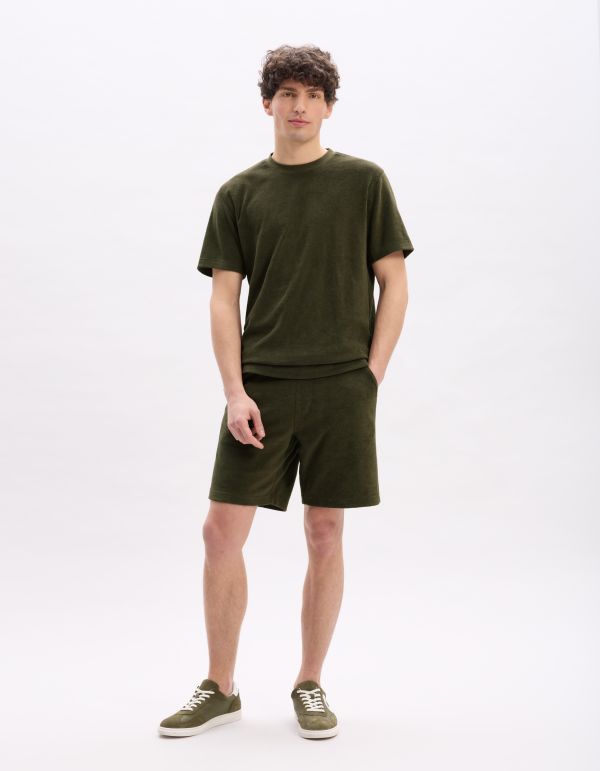 T-shirt boxy col rond éponge - kaki