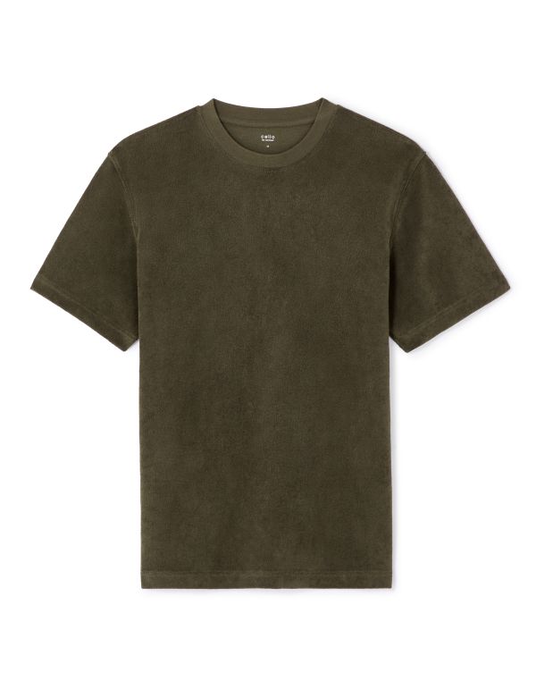 T-shirt boxy col rond éponge - kaki