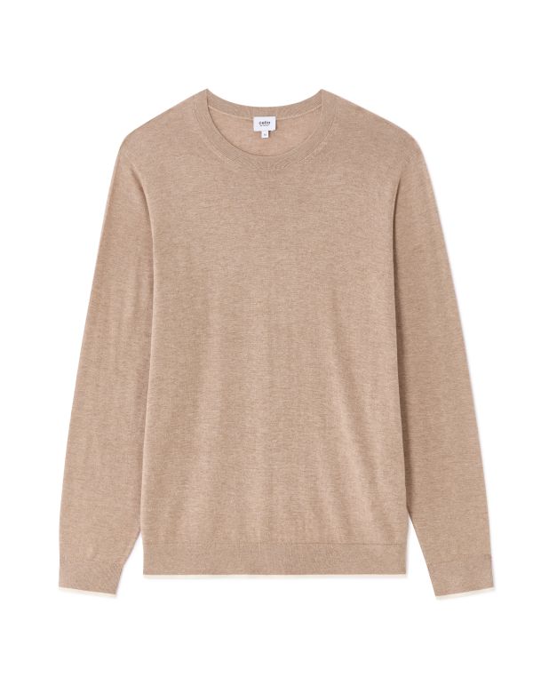 Pull col rond uni regular - beige