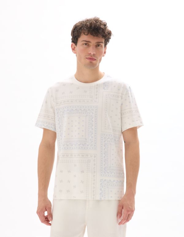T-shirt boxy col 100% rond imprimé floral - blanc