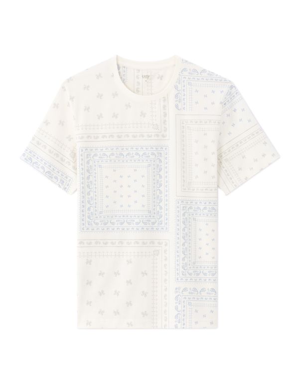 T-shirt boxy col 100% rond imprimé floral - blanc