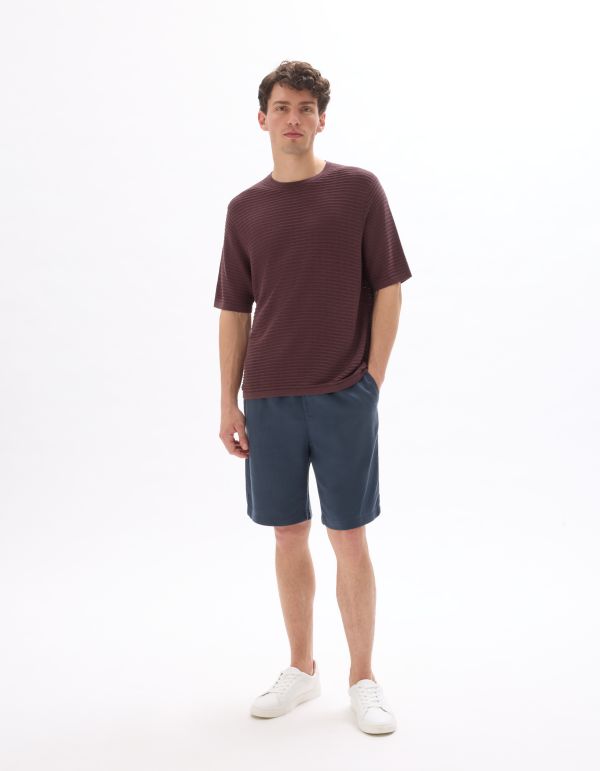 T-shirt boxy col rond en maille ajourée - berry