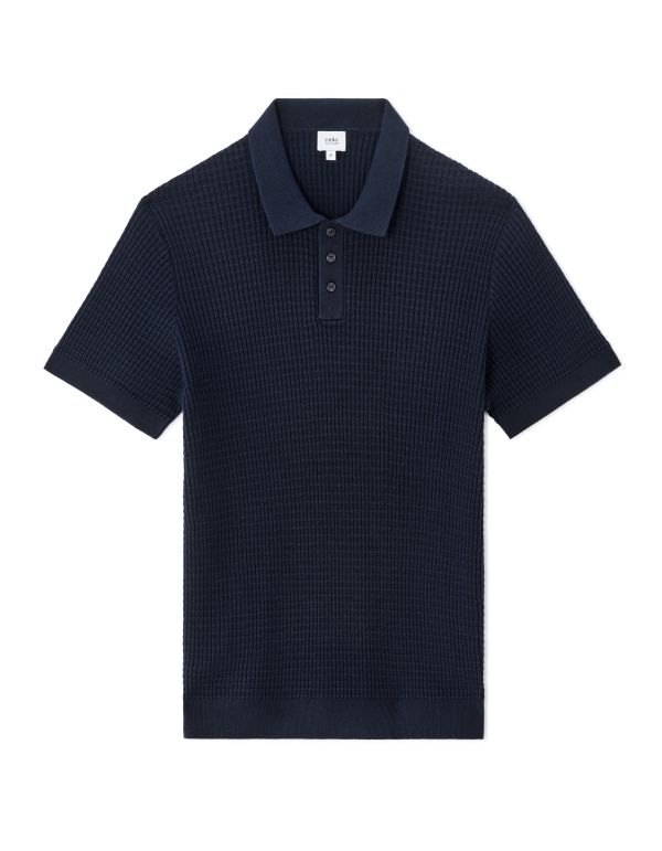 Polo regular maille côtelé - marine