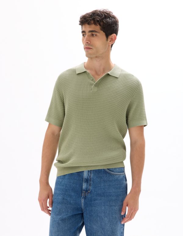 Polo regular maille côtelé - sauge
