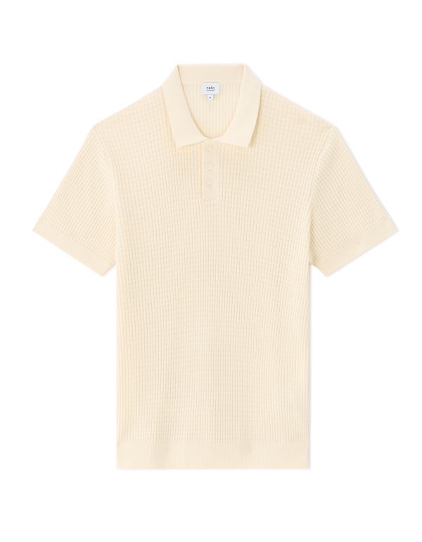 Polo regular maille côtelé - beige