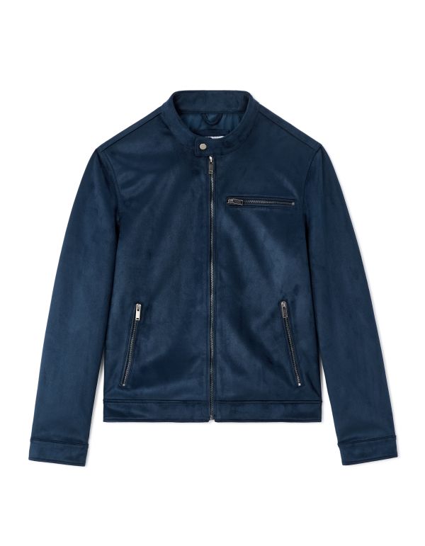 Blouson biker faux daim - Marine