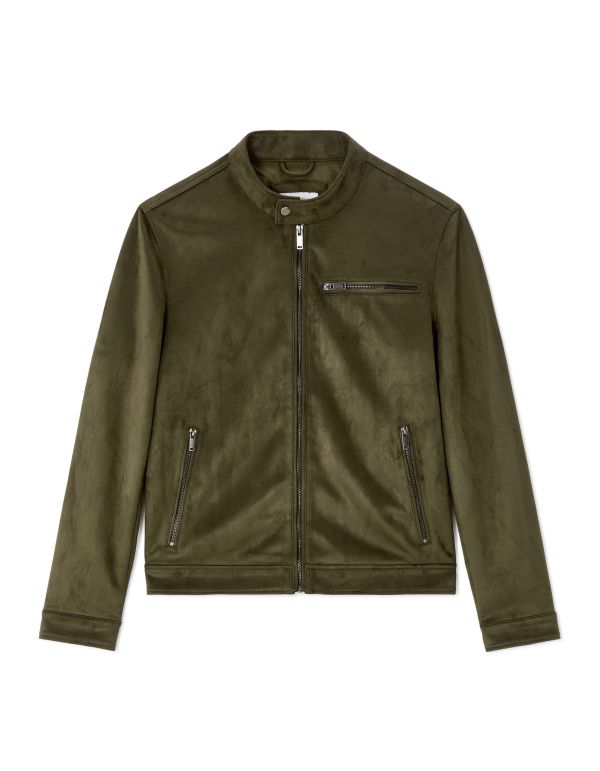 Blouson biker faux daim - kaki