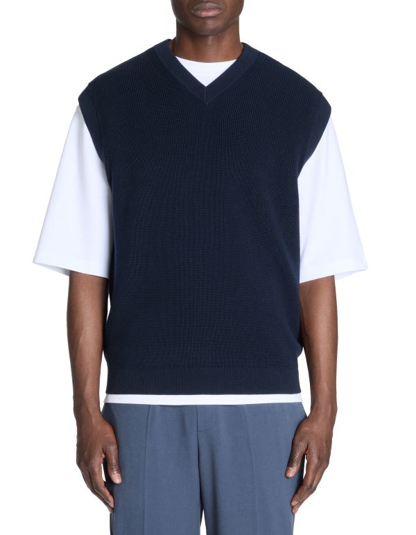 Pull col v 100% coton - marine