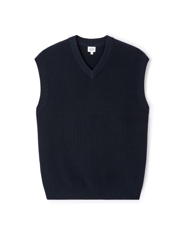 Pull col v 100% coton - marine