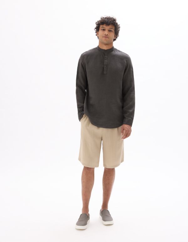 Vareuse col mao 100% lin - gris foncé