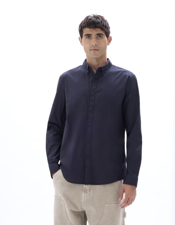 Chemise regular en seersucker - marine