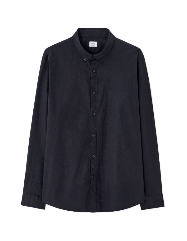 Chemise regular en seersucker - marine