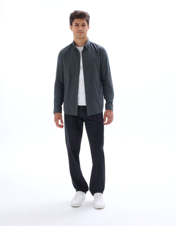 Chemise regular en flanelle  - vert foncé