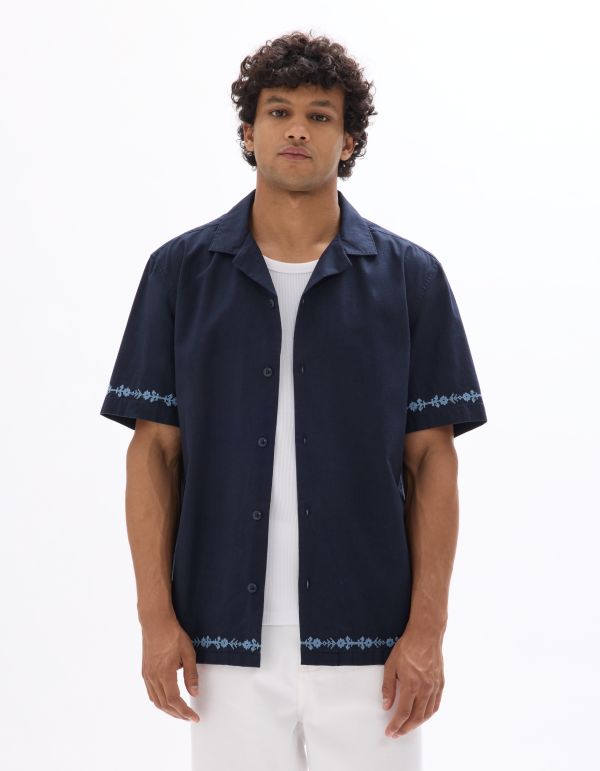 Chemisette regular brodée 100% coton - marine
