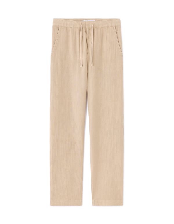 Pantalon relaxed 100% gaze de coton - beige