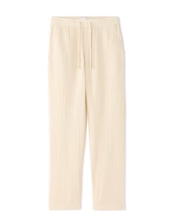 Pantalon relaxed 100% gaze de coton - beige naturel