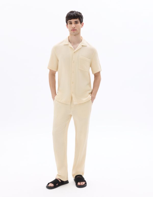 Pantalon relaxed 100% gaze de coton - beige naturel