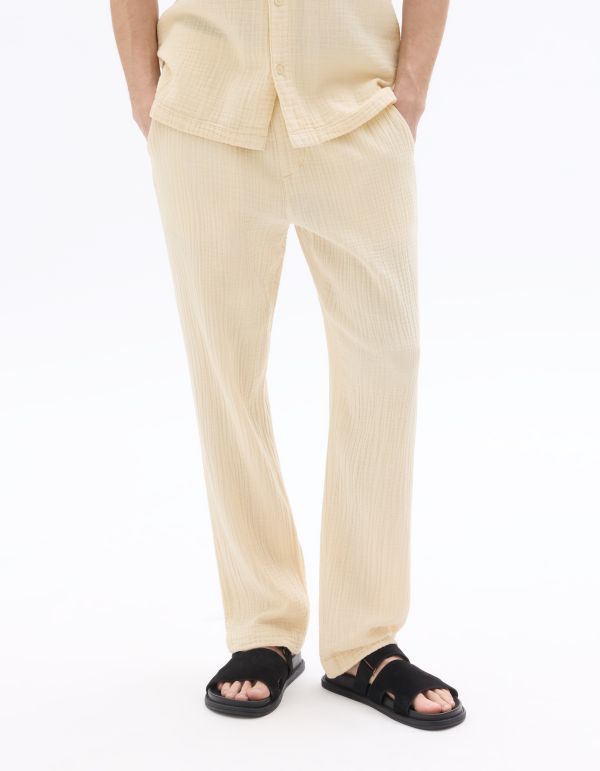 Pantalon relaxed 100% gaze de coton - beige naturel