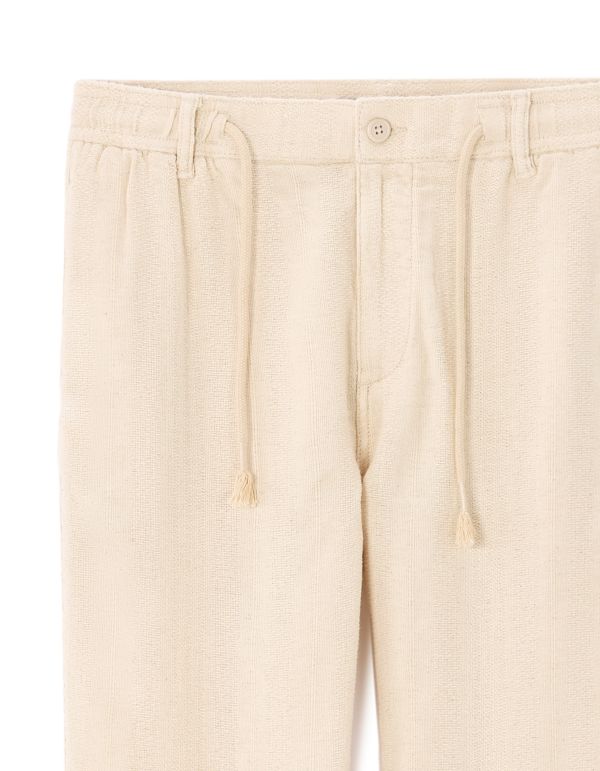 Pantalon relaxed 100% coton jacquard - écru
