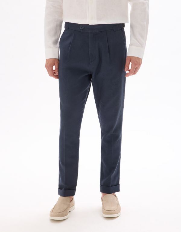 Pantalon chino slim coton lin - marine