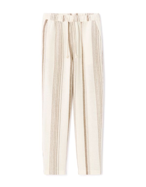 Pantalon straight texturé à rayures - écru