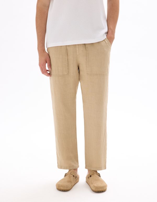 Pantalon uni 100% lin - beige