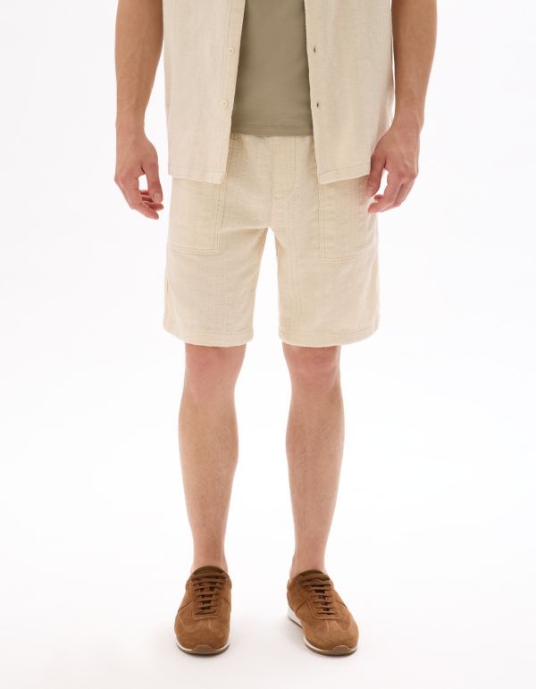Bermuda jacquard rayé 100% coton - écru