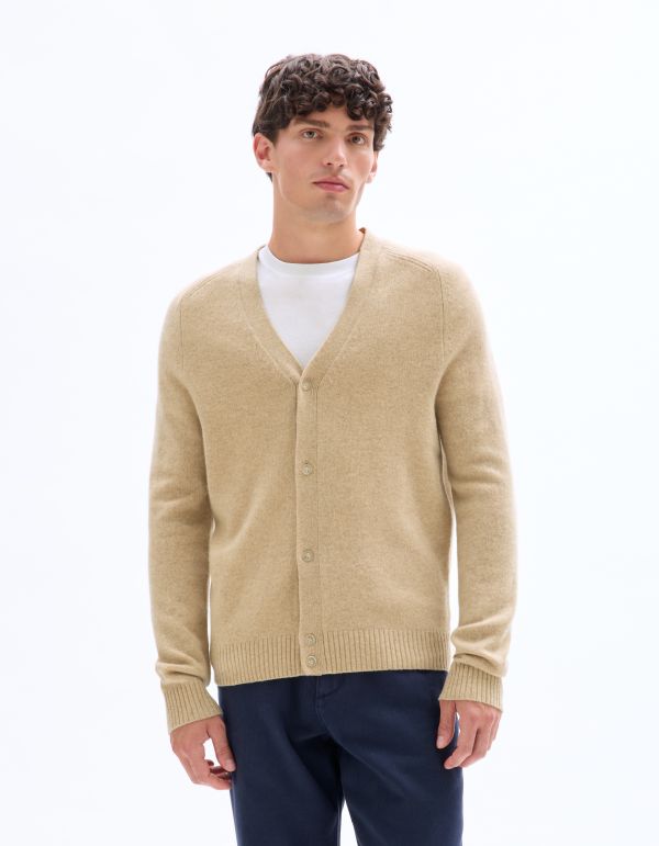 Cardigan chiné 100% laine d'agneau - beige