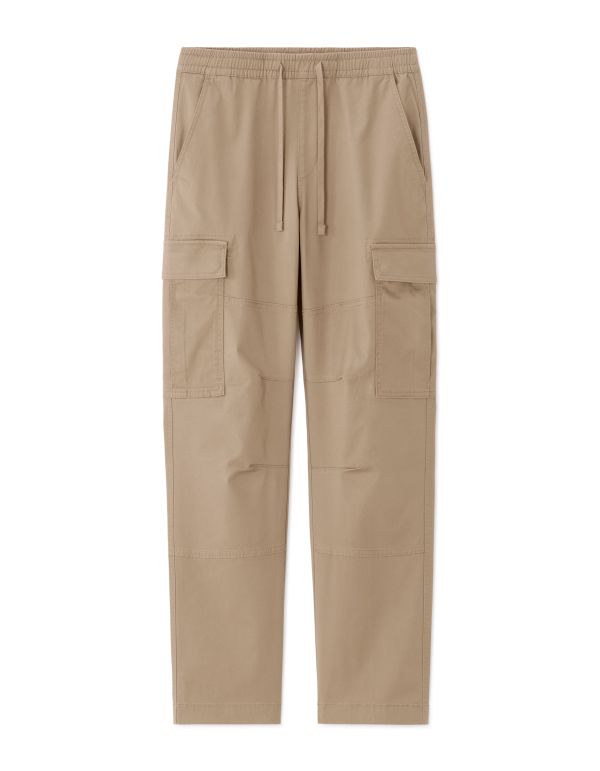 Pantalon cargo straight coton stretch - beige clair