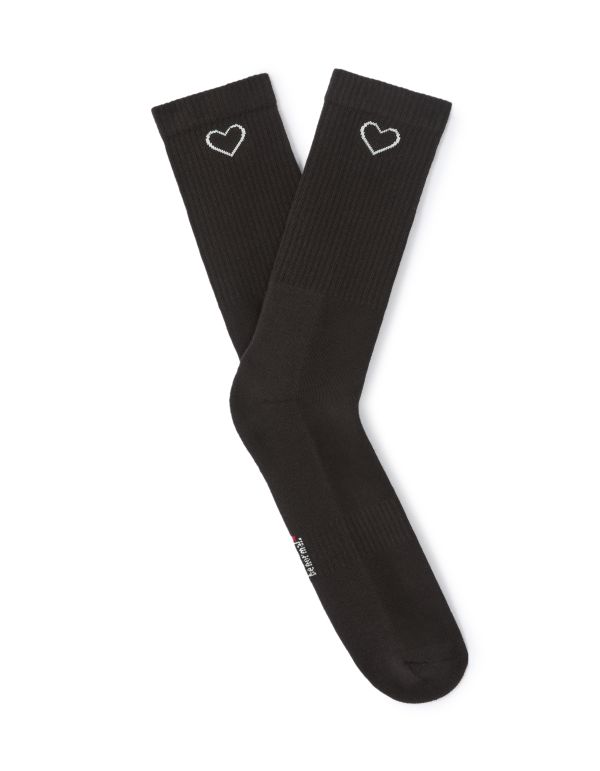 Chaussettes motifs à cœurs en coton stretch - noir