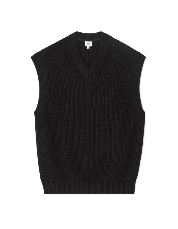 Pull col V en maille perlé 100% coton - noir