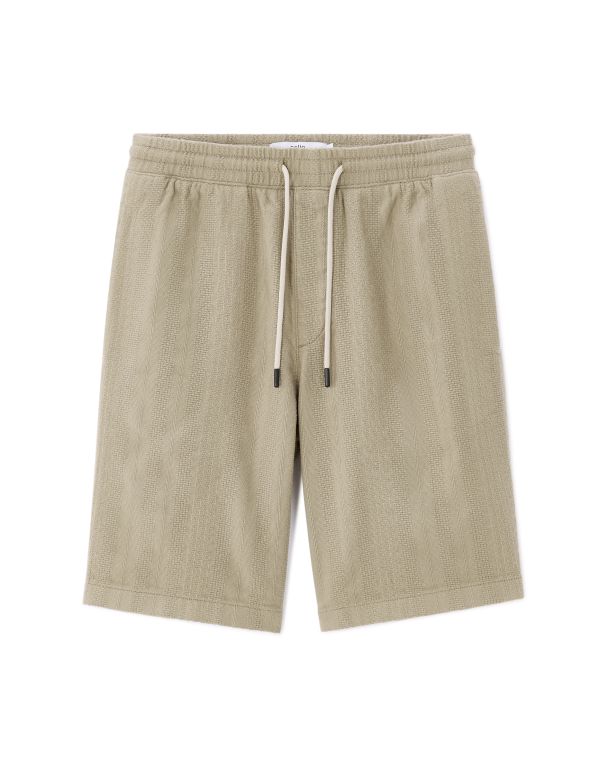 Bermuda jacquard rayé 100% coton - kaki